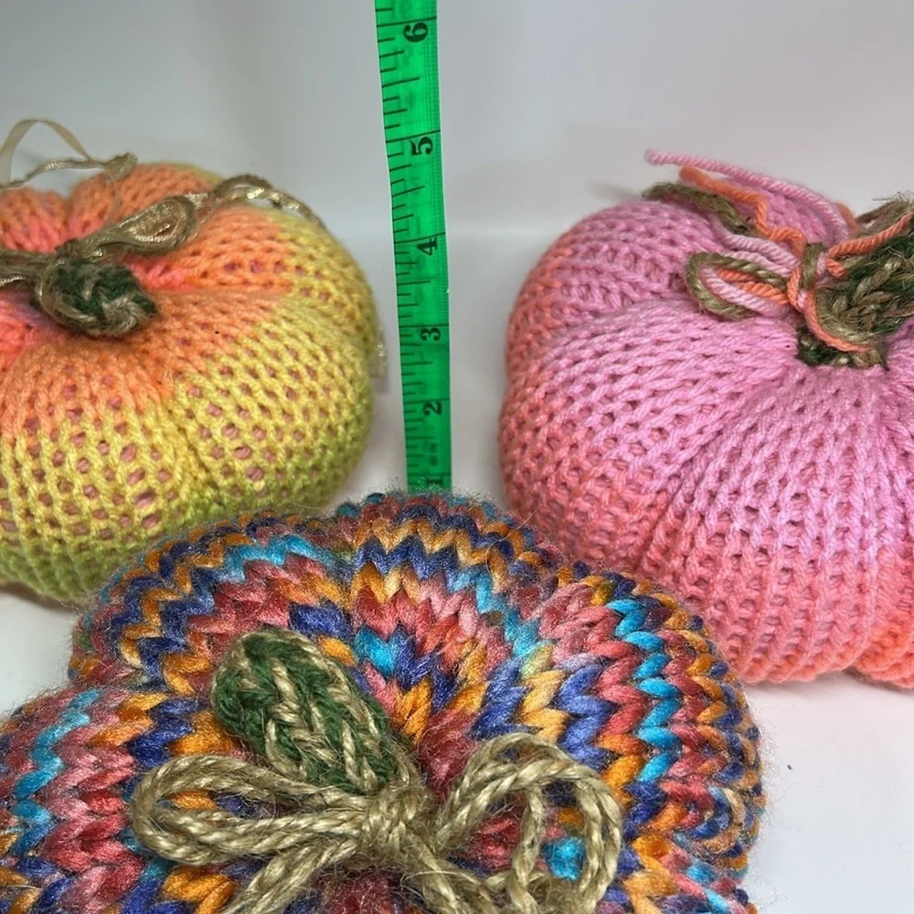 Colorful Knitted Pumpkin Decor Set